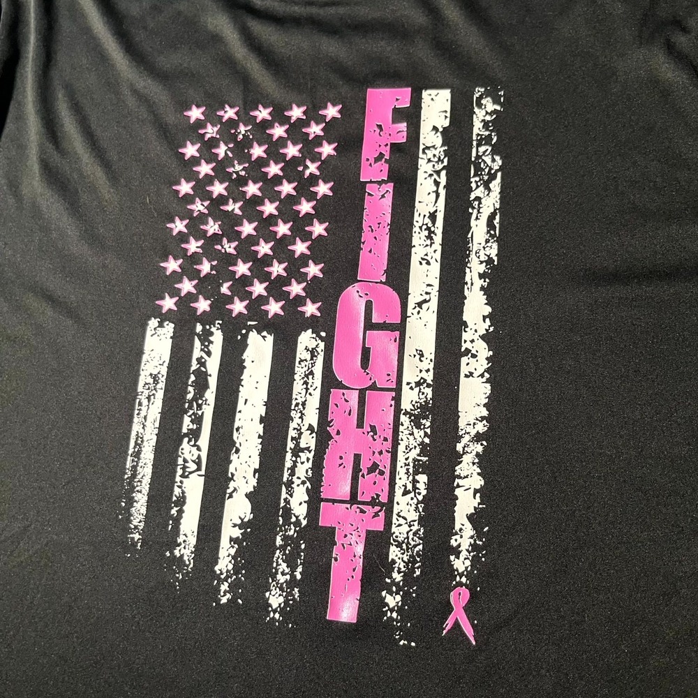 BAW Xtreme-Tek Shirt Mens XL Black USA Flag Fight Breast Cancer Awareness Ribbon - Picture 6 of 8